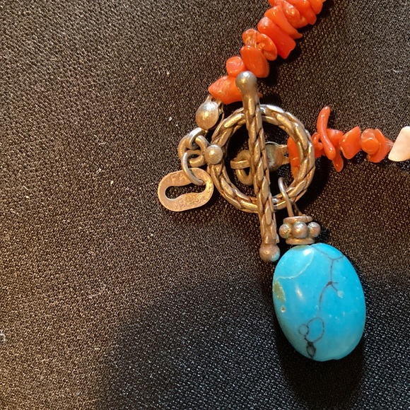 JAS Vintage Coral Necklace with Turquoise Howlite Pendant - Picture 3 of 3